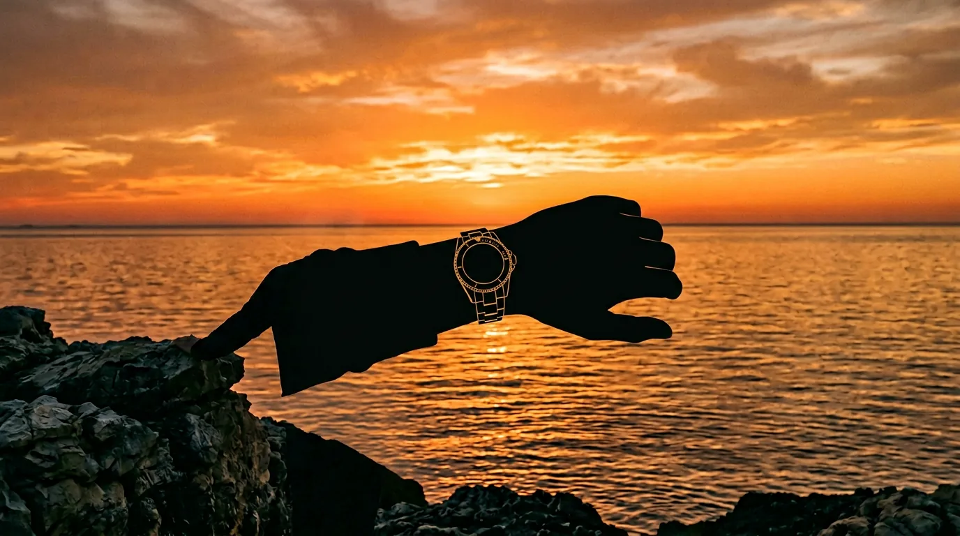 Coucher de soleil sur l’eau et montre outil