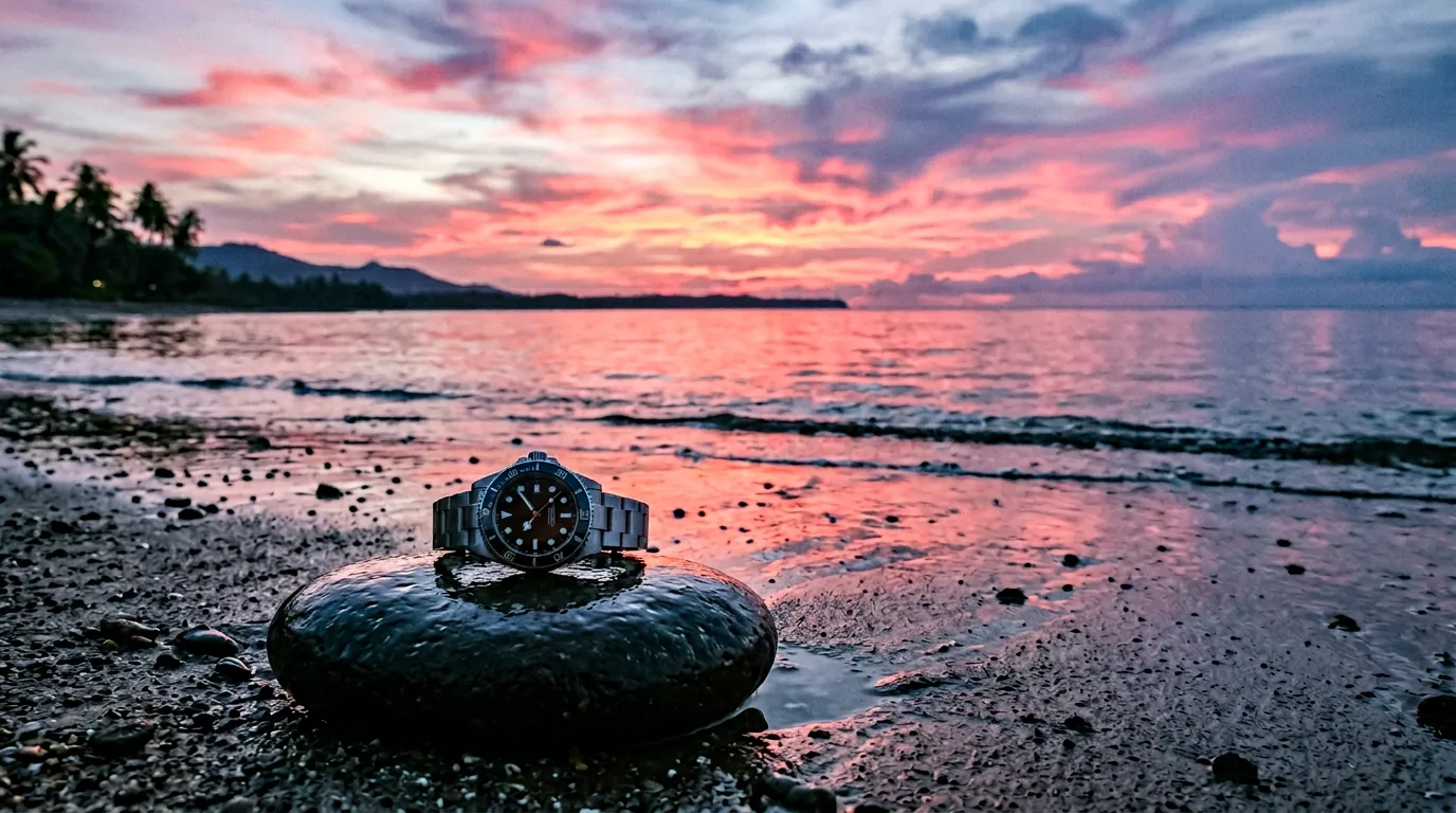 Mise en scène bord de mer avec montre
