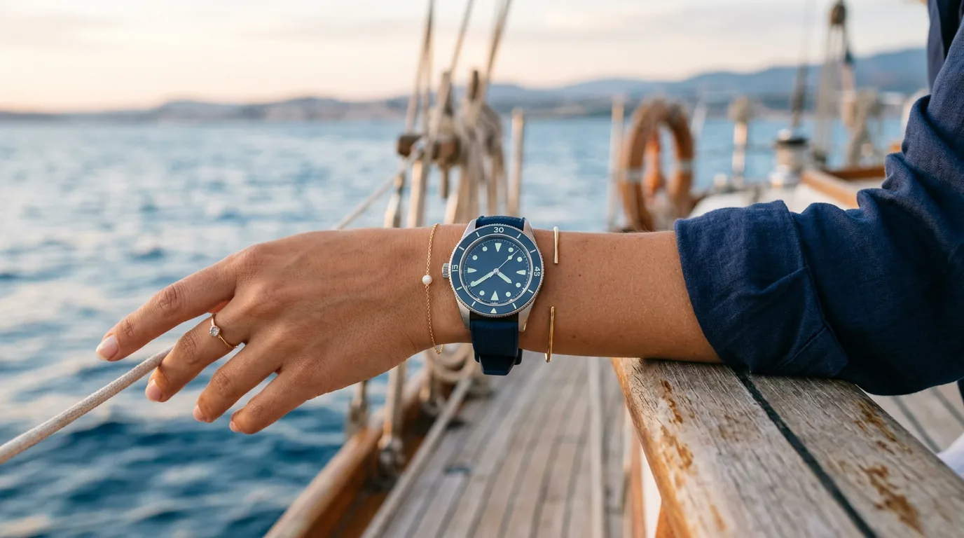 Montre nautique Spinnaker au poignet féminin